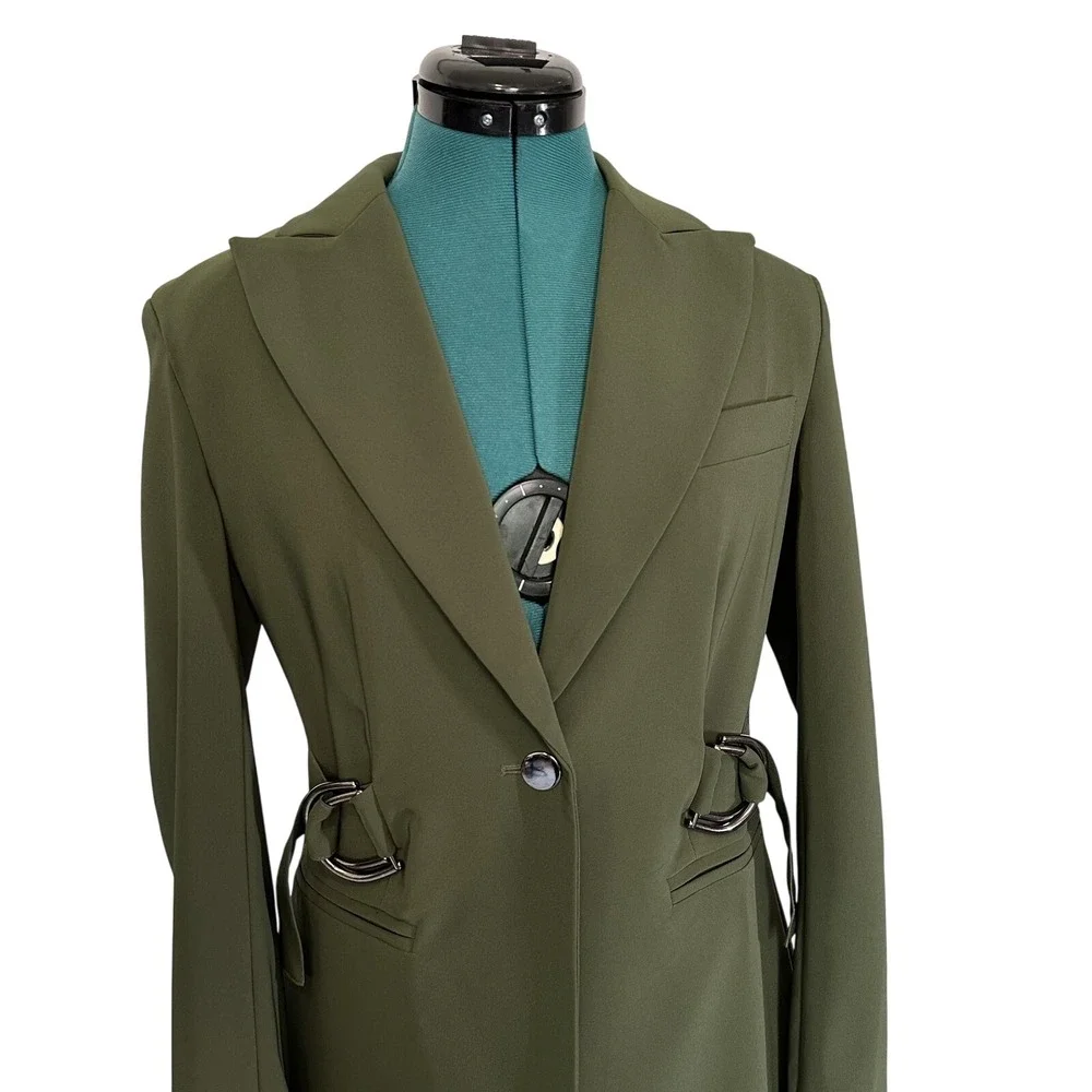 LITA by Ciara Blazer Womens XS Olive Green Belted D-Ring Jacket Made Italy LS7-1 - Picture 4 of 12